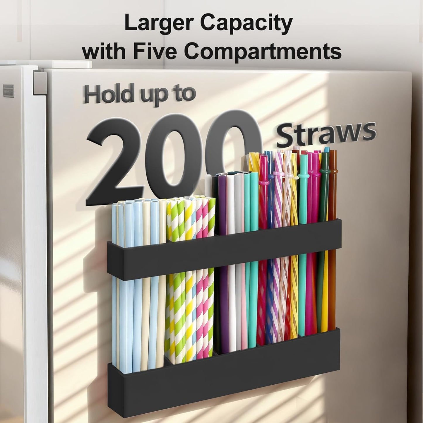 9.5” Large Acrylic Straw Holder for Cabinet Door, Reusable Adjustable Two-Part Straws Organizer with Ultra Sticky Adhesive Strips, 2026 Straw Storage for Kitchen Cupboard (Transparent)