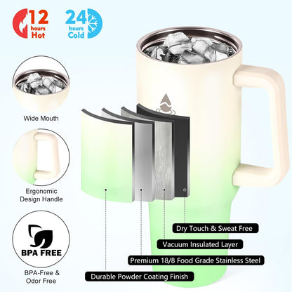 40 oz Tumbler with Handle and Straw or Convert to 40 oz Insulated Water Bottle Fits in Cup Holder. Stainless Steel Metal Water Flask with 2 Lids for Travel,Camping,Gym Sports Coffee Mug Thermal Cup