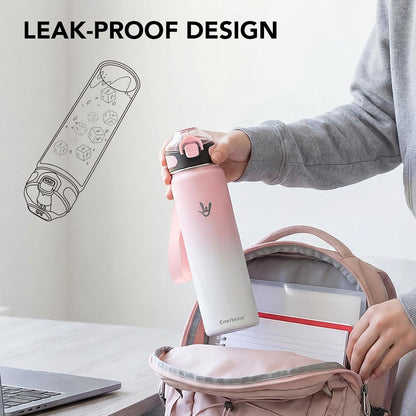 Enerbone 24 oz Insulated Water Bottle, Stainless Steel Bottle with Carrying Strap, Double-Wall Vacuum Insulation Design, Leakproof Sports Bottle with Straw, Keep Drinks Cold or Hot for Hours