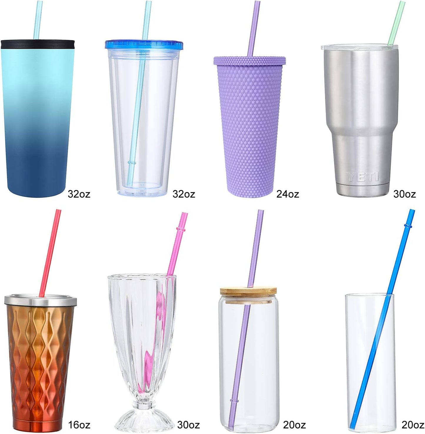 24 PCS, Reusable Straws with 4 Brushes, 10.5" Long Tritan Hard Plastic Straws, 12 Colors Translucent Replacement Drinking for 16OZ-32 OZ Tumblers, Cups, Jars, Stanley, YETI, Starbucks, BPA Free