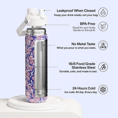 ENCOOL Insulated Water Bottle with Straw Stainless Steel Water Bottle, Leak-Proof, BPA-Free, Double Wall Vacuum Keeps Cold for 24 Hours for Sports, Travel, School (26 oz, Cotton Candy) - Colors A