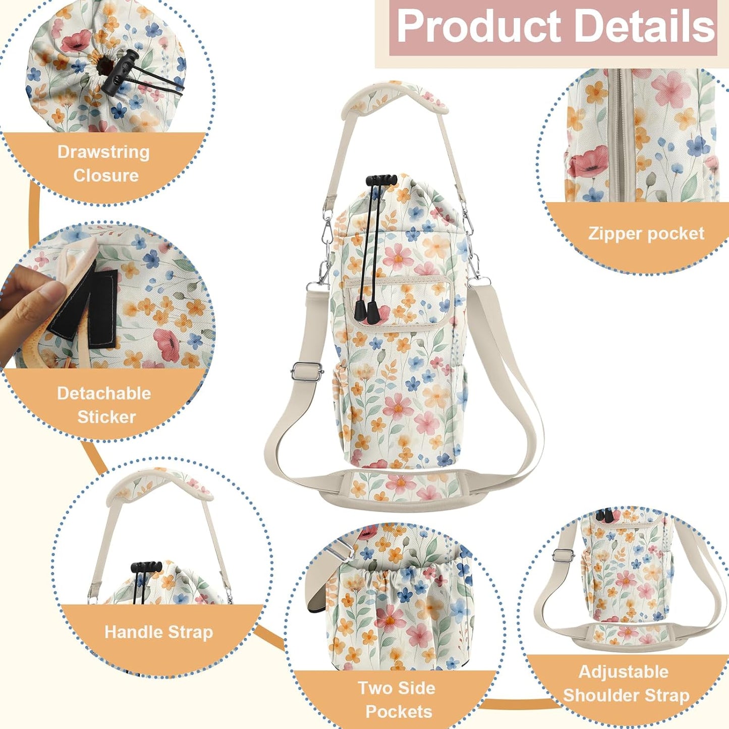 Water Bottle Carrier Bag with Phone Pocket for Stanley Cup 30/32/40 oz Tumbler with Adjustable Strap,Insulated Water Bottle Holder Pouch Crossbody Sling for Walking Travel