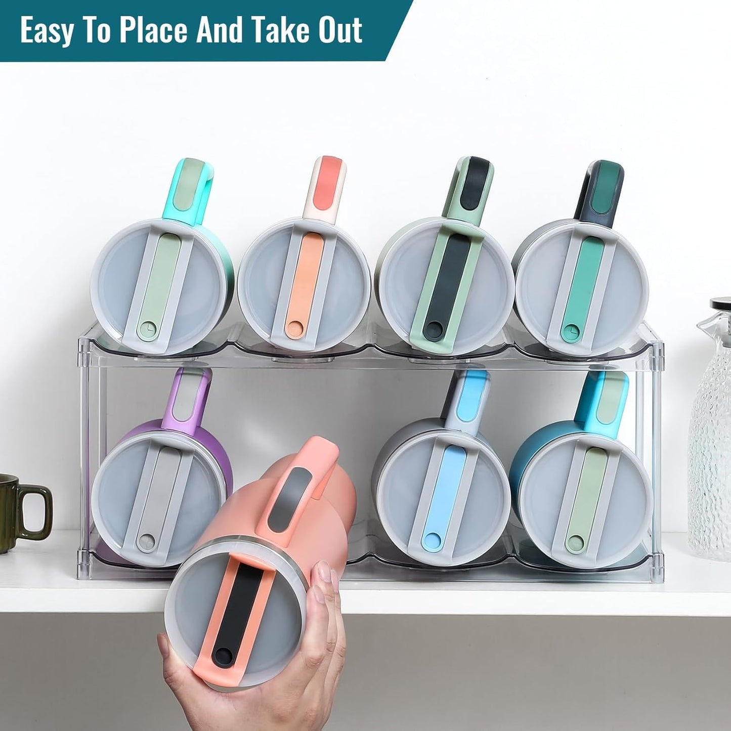 Design for Stanley 40 OZ & Large Bottles & Tumblers with Handle - Acrylic Water Bottle Organizer - Stackable Clear Wine Rack Cup Holder for Home Kitchen Pantry Shelf Countertop Cabinet, 4 Tier Hold 16