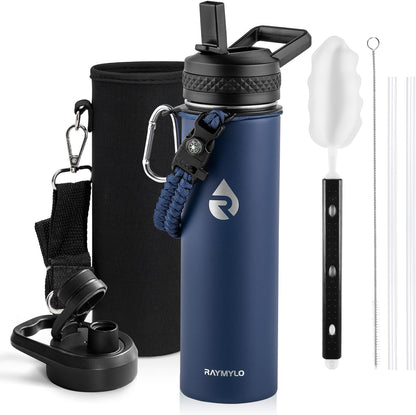 RAYMYLO One Gallon Water Bottle Insulated, Triple Walled Vacuum Stainless Steel (Cold for 48 Hrs), Leak Proof & Non-BPA, Large Water Flask Jug with Paracord Handle & Straw Spout Lids