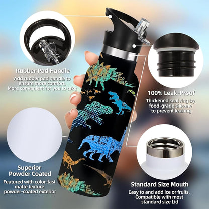 Pickleball Sport Water Bottle with Straw, Vacuum Insulated Stainless Steel Thermal Drinking Travel Mug Cups For Gym Fitness Camping-20oz/600ml