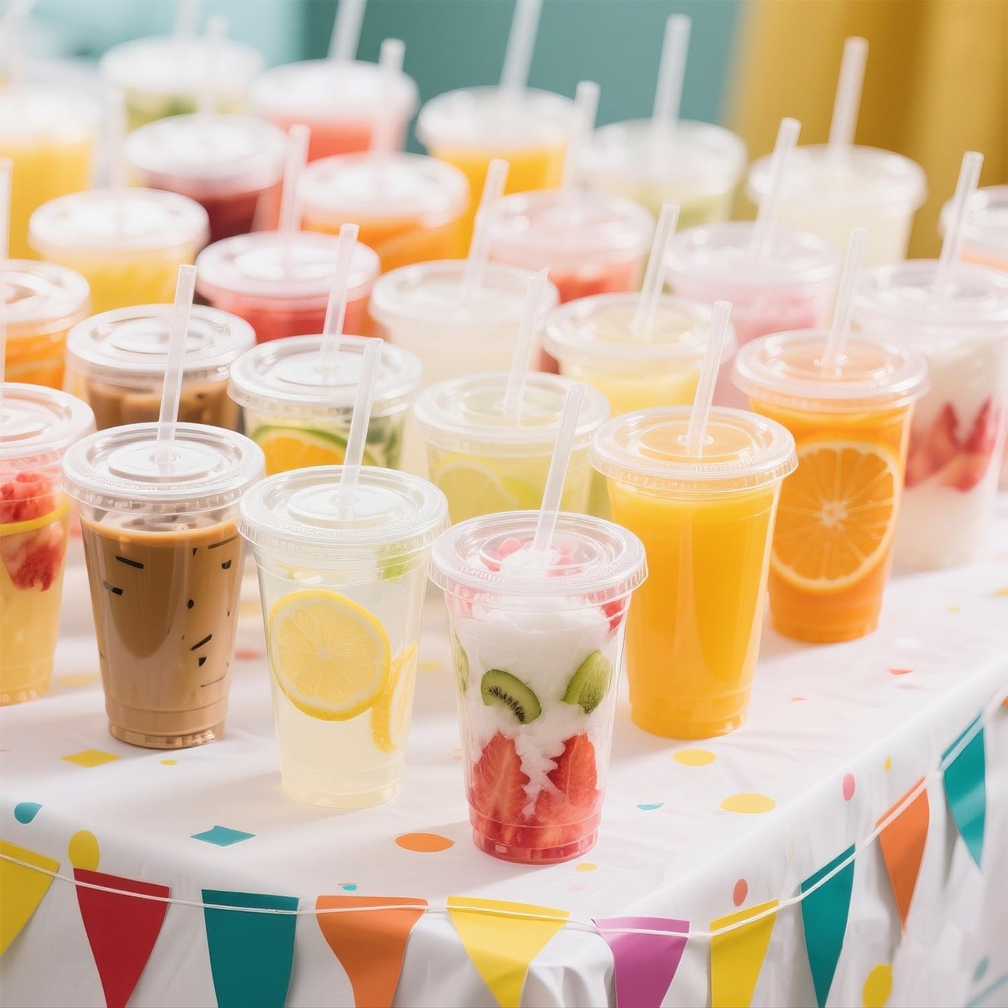 Ginkgo 32 oz Clear Plastic Cups with Lids and Jumbo Straws, Disposable To Go Iced Coffee Cups for Smoothie, Boba Milk Tea - 50 Pack