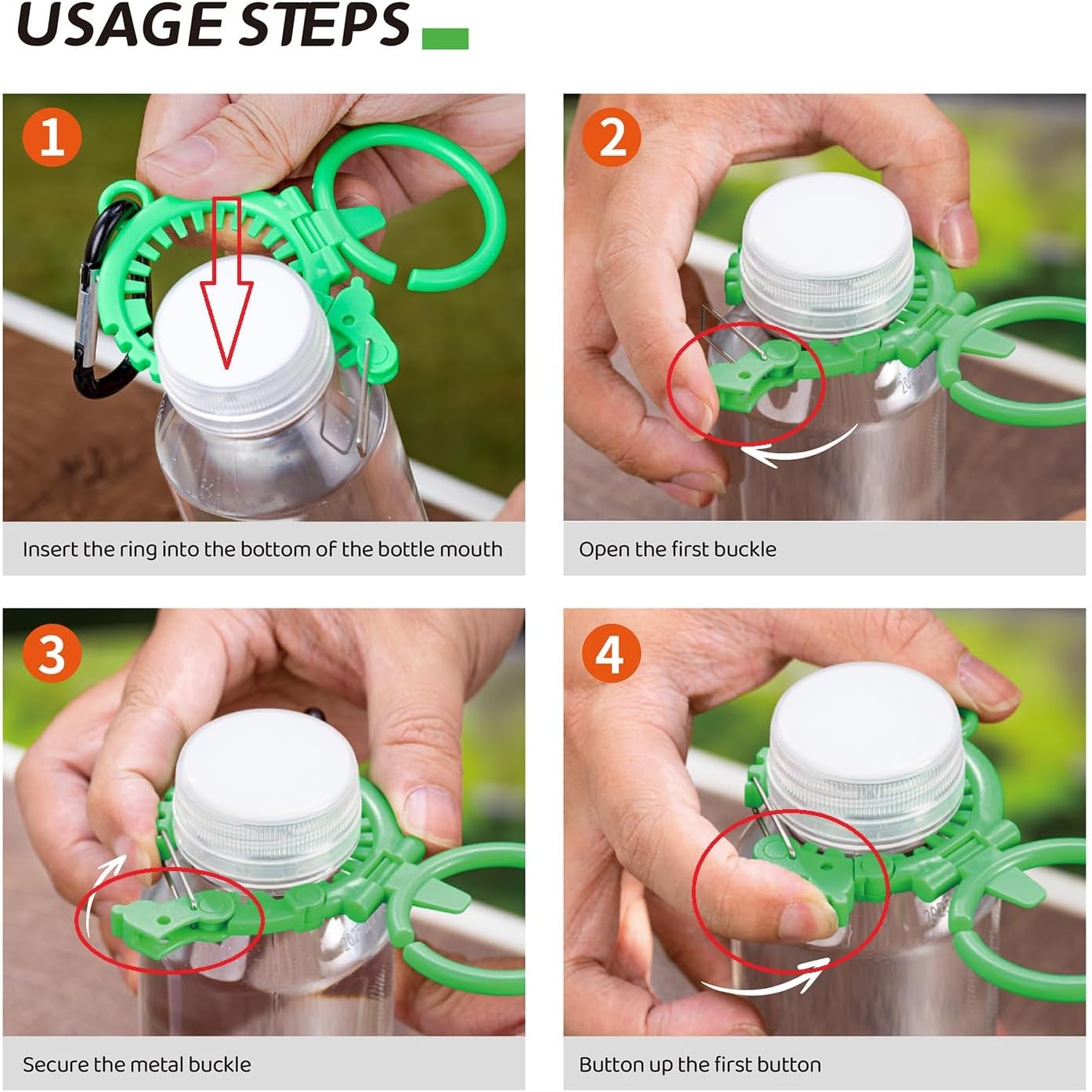 Heavy-Duty Water Bottle Holder with Carabiner – Fits 1.0" or 1.4" Bottles, Holds Towels or Hats,Outdoor Hiking Water Bottle Clip.