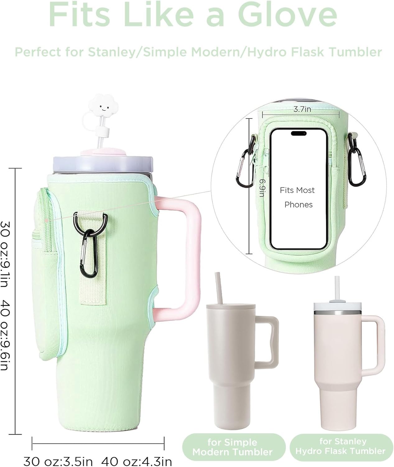 dabria Water Bottle Carrier Bag with Phone Pocket for Stanley 40/30 oz Tumbler Neoprene Water Bottle Holder Pouch with Adjustable Strap Bollus with Straw Cover for Stanley Cup Accessories