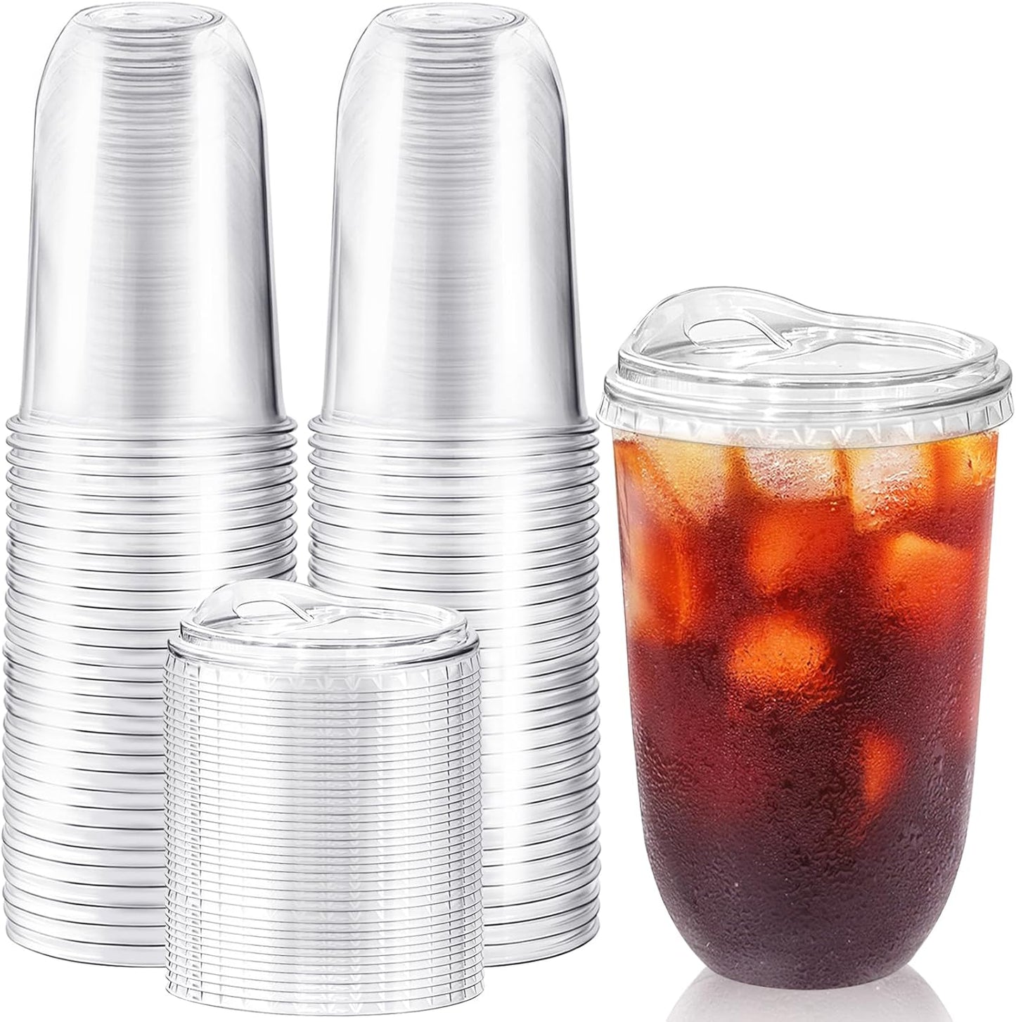 Alaeseje 50 Pack Clear Plastic Cups with Strawless Sip Lids,16 oz Iced Coffee Cups with Lids,Disposable PET Crystal Cups,Round Bottom To Go Cup for Iced Coffee Juice Smoothie Cold Beverage