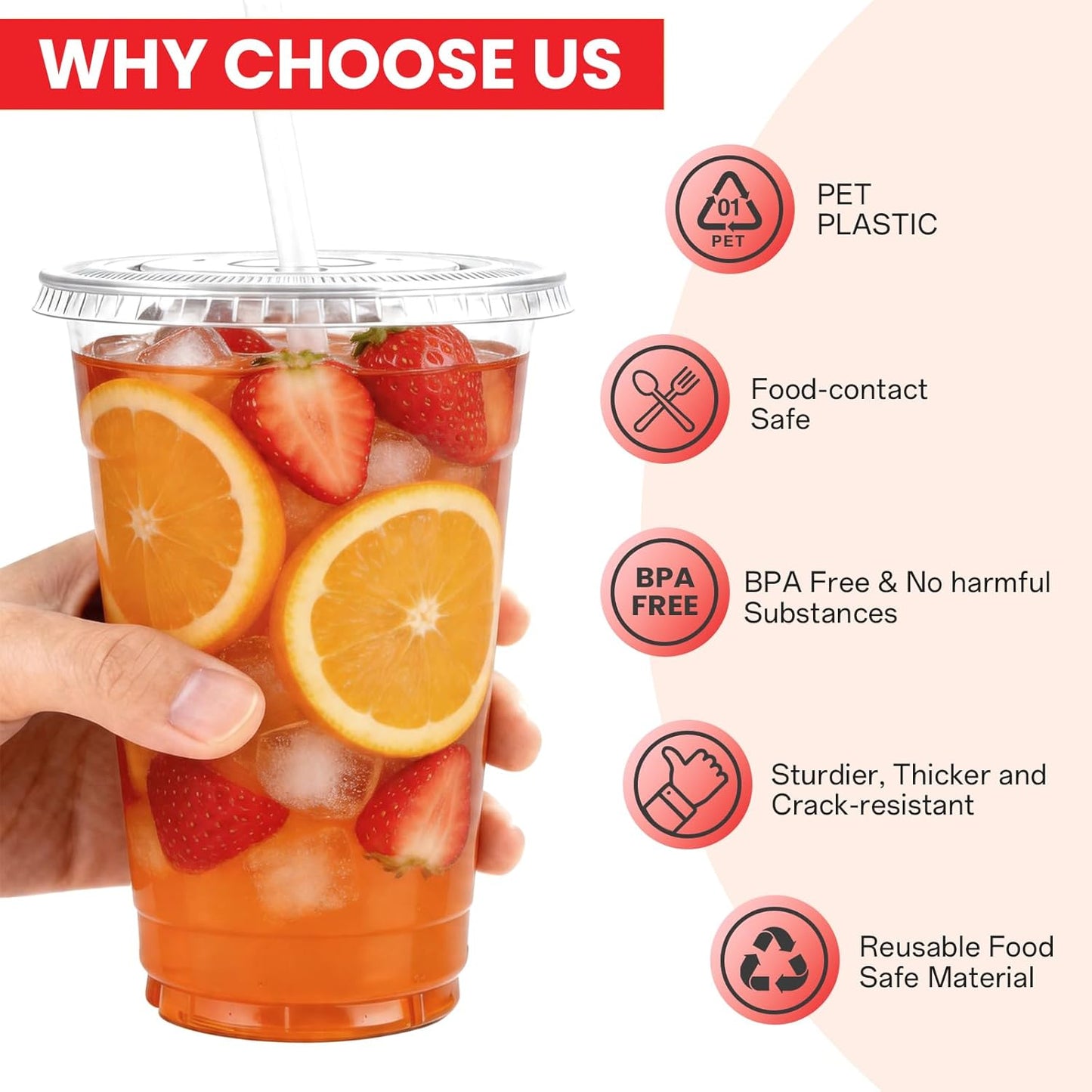 100 Pack 16 oz Plastic Cups with Lids and Straws, Clear Disposable Plastic Cups, Heavy Duty Iced Coffee Cups with Leak-Resistant Lids, Cold Drink Cups for Juice, Coffee and Milk Tea & Party To Go