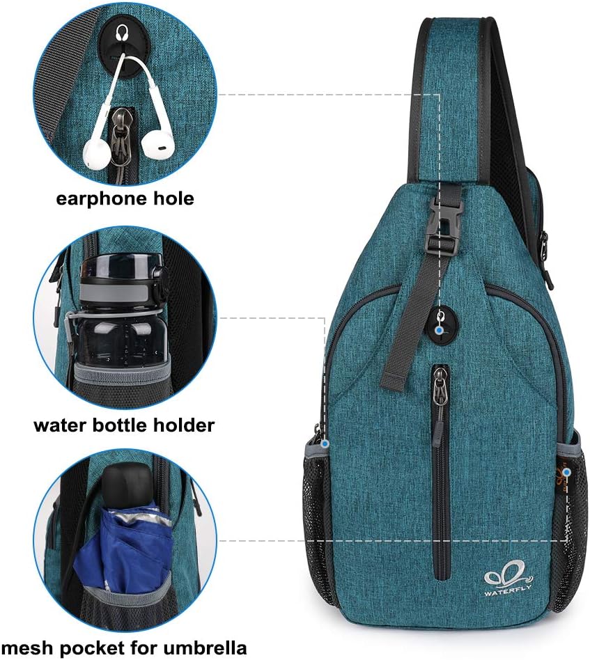 WATERFLY Crossbody Sling Backpack Sling Bag Travel Hiking Chest Bag Daypack (Black)