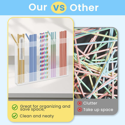 Acrylic Straw Holder for Cabinet, Reusable Straw Organizer with Double Sided Adhesive Tape Tumbler Straws Storage Container for Cupboard Drinking Straws Dispenser for Kitchen Counter (Transparent)