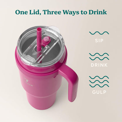 REDUCE 24 oz Stainless Steel Tumbler with Handle - Dual-Wall Vacuum Insulated Travel Mug, Sweat-Proof Lid & Reusable Straw - Keeps Drinks Cold for 24 Hrs, Fits Cupholders, Dishwasher Safe - Lilac Bud