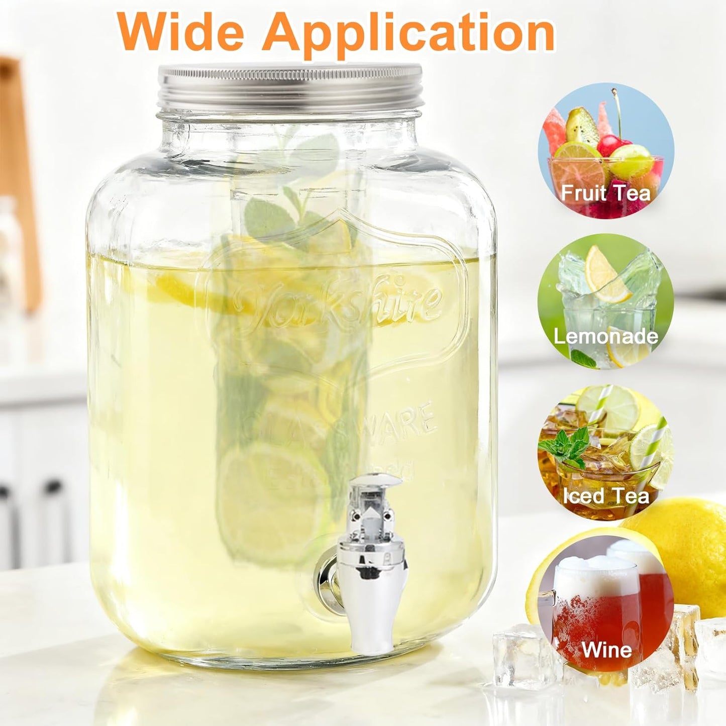 1 Gallon Glass Drink Dispensers For Parties-Set of 2,Drink Dispenser with Fruit Infuser & Stand,Juice or Beverage Dispenser for BBQ, Picnic, Party,Laundry Detergent Dispenser