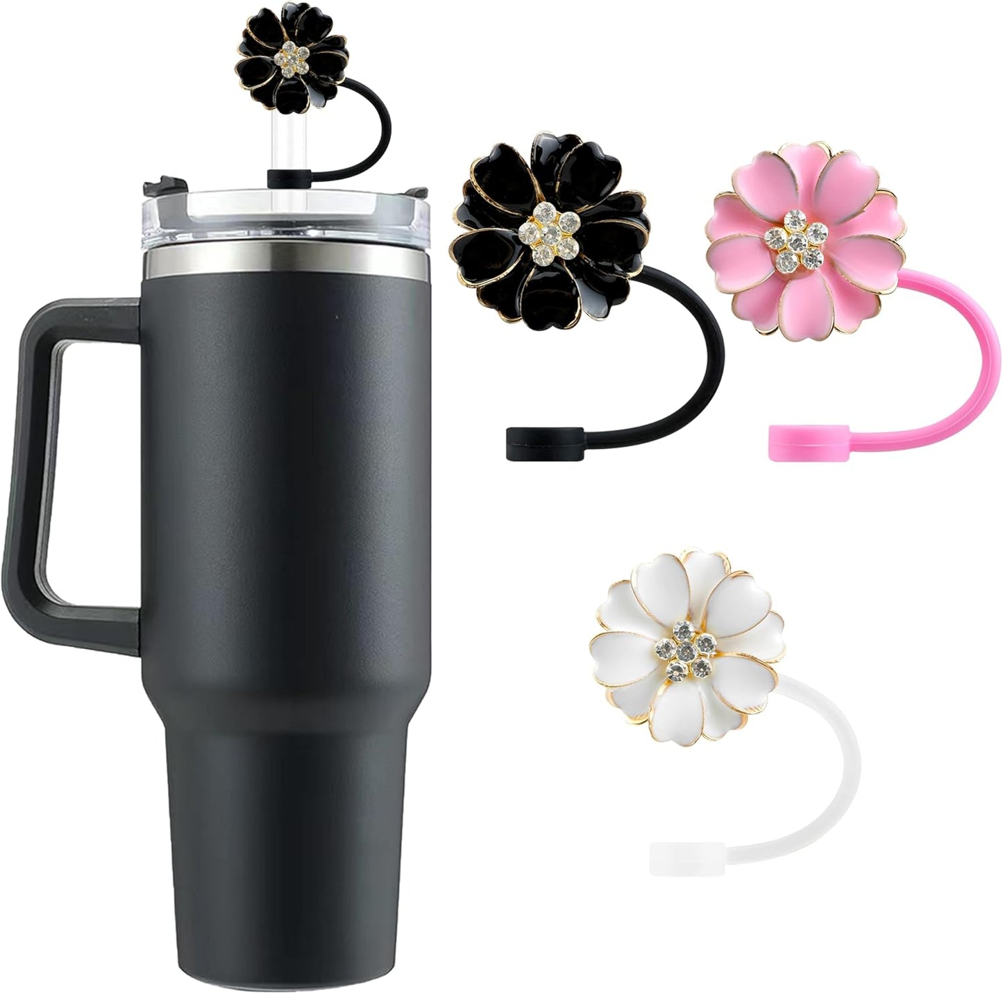 Cute Straw Cover Cap for Stanley Cup Accessories,Bling Straw Toppers for Stanley Tumbler 40&30 oz,Reusable Straws Tips Protectors Compatible with 10mm Straws