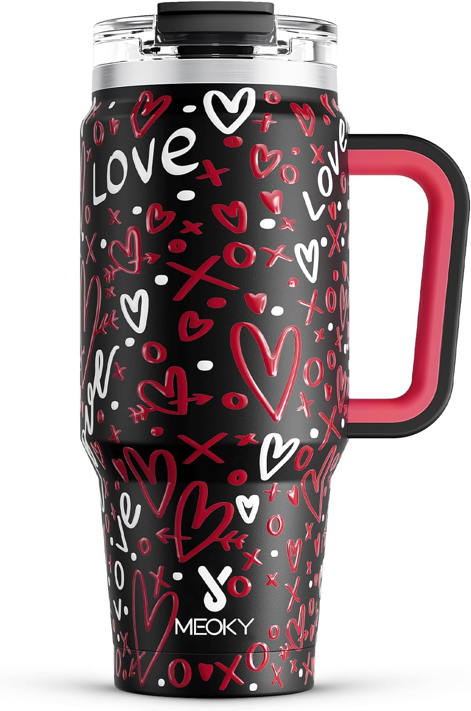 Meoky 32 oz Tumbler with Handle, Insulated Tumbler with Lid and Straw, Stainless Steel Travel Mug, Keeps Cold for 24 Hours, 100% Leak Proof, Fits in Car Cup Holder (Night)
