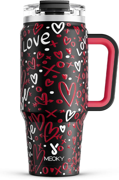 Meoky 32 oz Tumbler with Handle, Insulated Tumbler with Lid and Straw, Stainless Steel Travel Mug, Keeps Cold for 24 Hours, 100% Leak Proof, Fits in Car Cup Holder (Night)