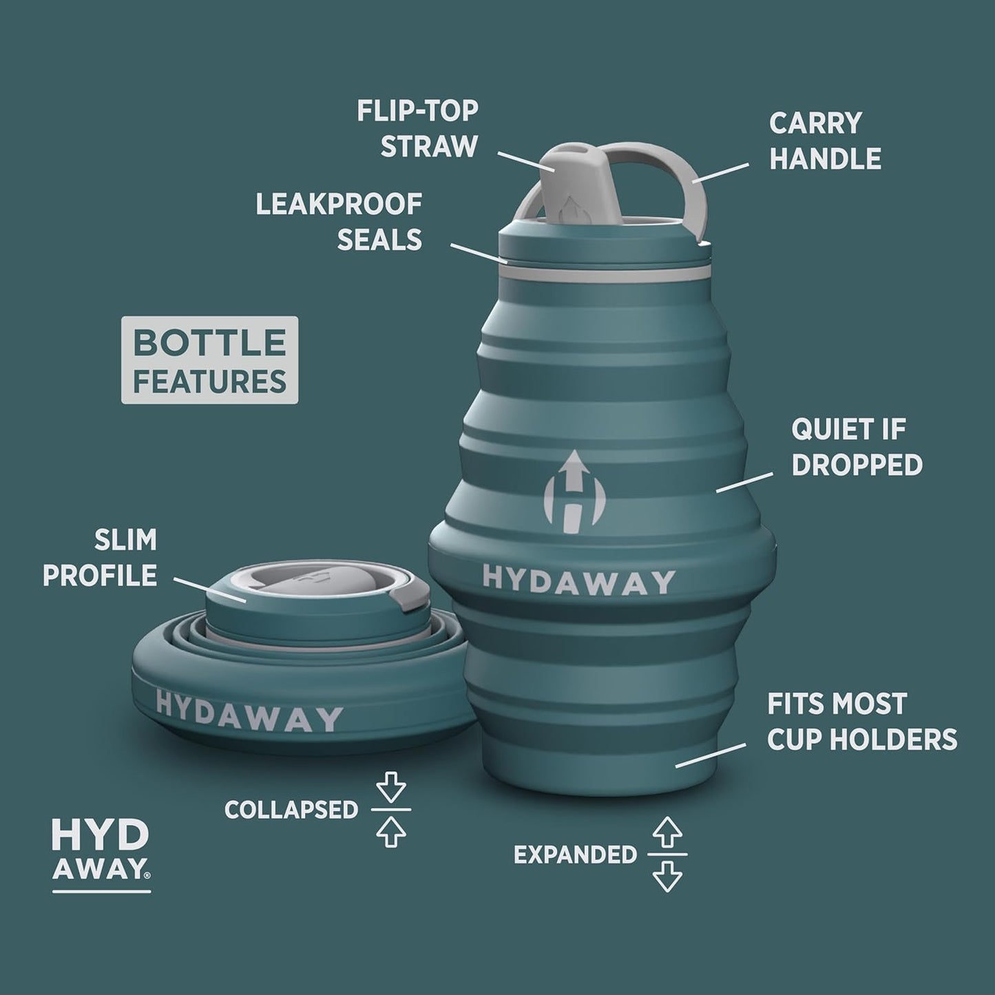 HYDAWAY 17oz Travel Collapsible Water Bottle - BPA-Free, Leakproof, Lightweight, Space-Saving