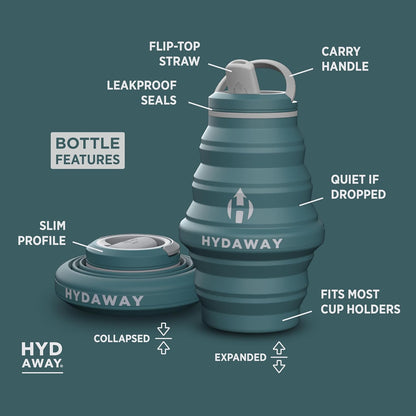 HYDAWAY 17oz Travel Collapsible Water Bottle - BPA-Free, Leakproof, Lightweight, Space-Saving