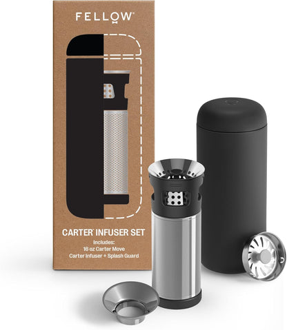 Fellow Carter Tea + Cold Brew Infuser & Carter Move 16 oz Tumbler Set - Steep Tea On-The-Go - Vacuum-Insulated Stainless Steel Travel Mug w/Snap-In Infuser For Steeping, Cold Brew, Stone Blue