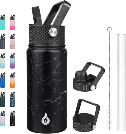 BJPKPK Insulated Water Bottles with Straw Lid, 40oz Stainless Steel Water Bottles with 3 Lids, BPA Free Leakproof Thermo, Tumblers, Cups for Sports, Gym- Midnight - Colors A
