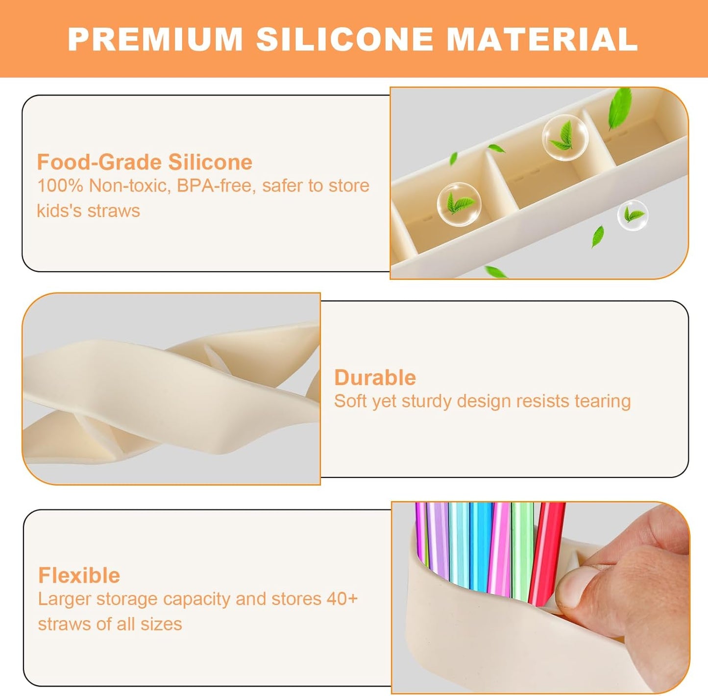 9.6'' Large Straw Holder for Cabinet Door, Soft Silicone Straw Organizer Storage Container, Space-Saving Reusable Straws Dispenser, Kitchen Organizer Accessories for Cabinet Cupboard Counter RVs