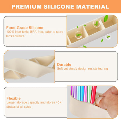 9.6'' Large Straw Holder for Cabinet Door, Soft Silicone Straw Organizer Storage Container, Space-Saving Reusable Straws Dispenser, Kitchen Organizer Accessories for Cabinet Cupboard Counter RVs