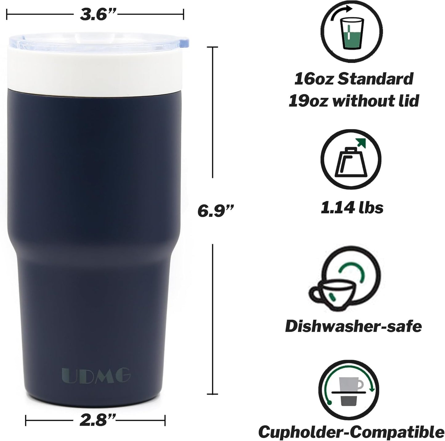 True Ceramic Lined (Not Coated) Stainless Steel Vacuum Insulated Travel Coffee Tumbler, No Metallic Taste, 16oz for Coffee & Tea On-The-Go (Original Steel)