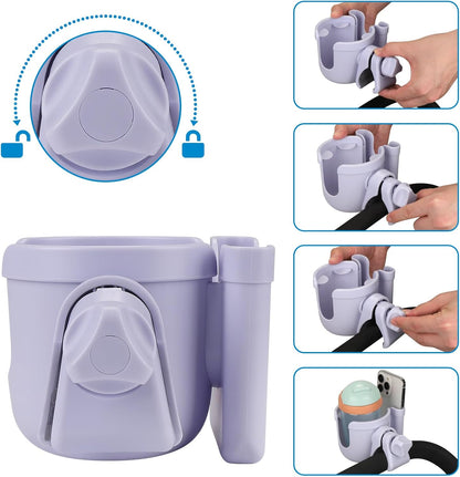 Accmor Stroller Cup Holder with Phone Holder, Bike Cup Holder, Universal Cup Holder for Uppababy Nuna Doona Strollers, 2-in-1 Cup Holder for Walker, Wheelchair, Scooter - Colors B