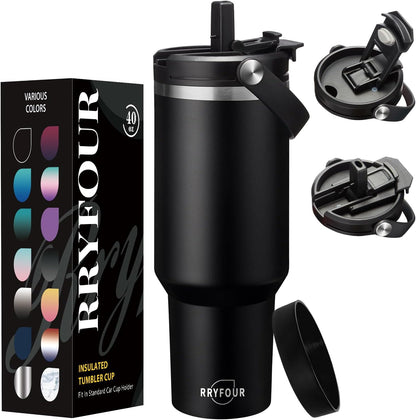 30 oz Tumbler with Handle and Straw - Keep Cold 36H & Hot 12H, Metal Coffee Cup with Lid (Straw & Flip Lid), 30oz Insulated Stainless Steel Thermal Mug, Leak-proof Travel Water Bottle
