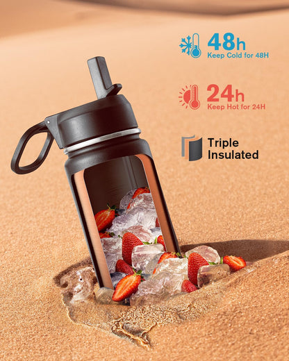 Half Gallon Water Bottle Insulated with Straw & 3 Lids, Coolflask 64 oz Water Jug Large Metal Stainless Steel Wide Mouth for Sports, Gym or Office, Non-BPA Keep Cold 48H Hot 24H, Samurai Cyan