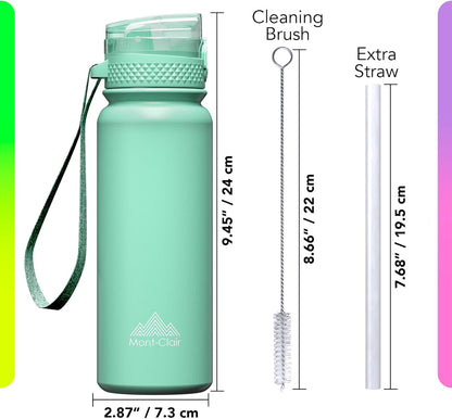 Mont-Clair Sport Water Bottle - 20oz Insulated Water Bottle with Straw - Patented Lid, BPA FREE, For Sports, Gym, Cycling, Bike - Quick Hydration - Black