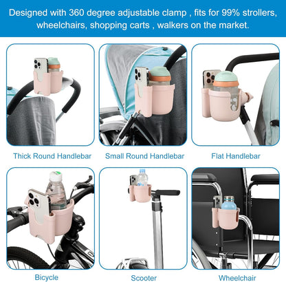 Accmor Stroller Cup Holder with Phone Holder, Bike Cup Holder, Universal Cup Holder for Uppababy Nuna Doona Strollers, 2-in-1 Cup Holder for Walker, Wheelchair, Scooter - Colors A