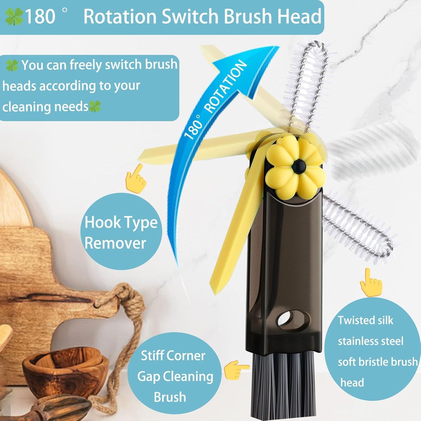 4 in 1 Cup Lid Cleaning Brush - Multifunctional Water Bottle Crevice Cleaning Brush, Portable Cup Lid Brush, Home Kitchen Crevice Brush Tools for Tiny Cup Lid Detail, Bottle Tight Spaces Cup (3 PCS)