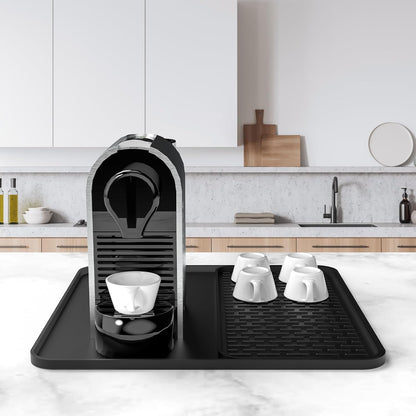 Silicone Coffee Mat, 24''x16'' Bar Mat with Detachable Dish Drying Mat - Fits Under Coffee Maker & Dish Rack