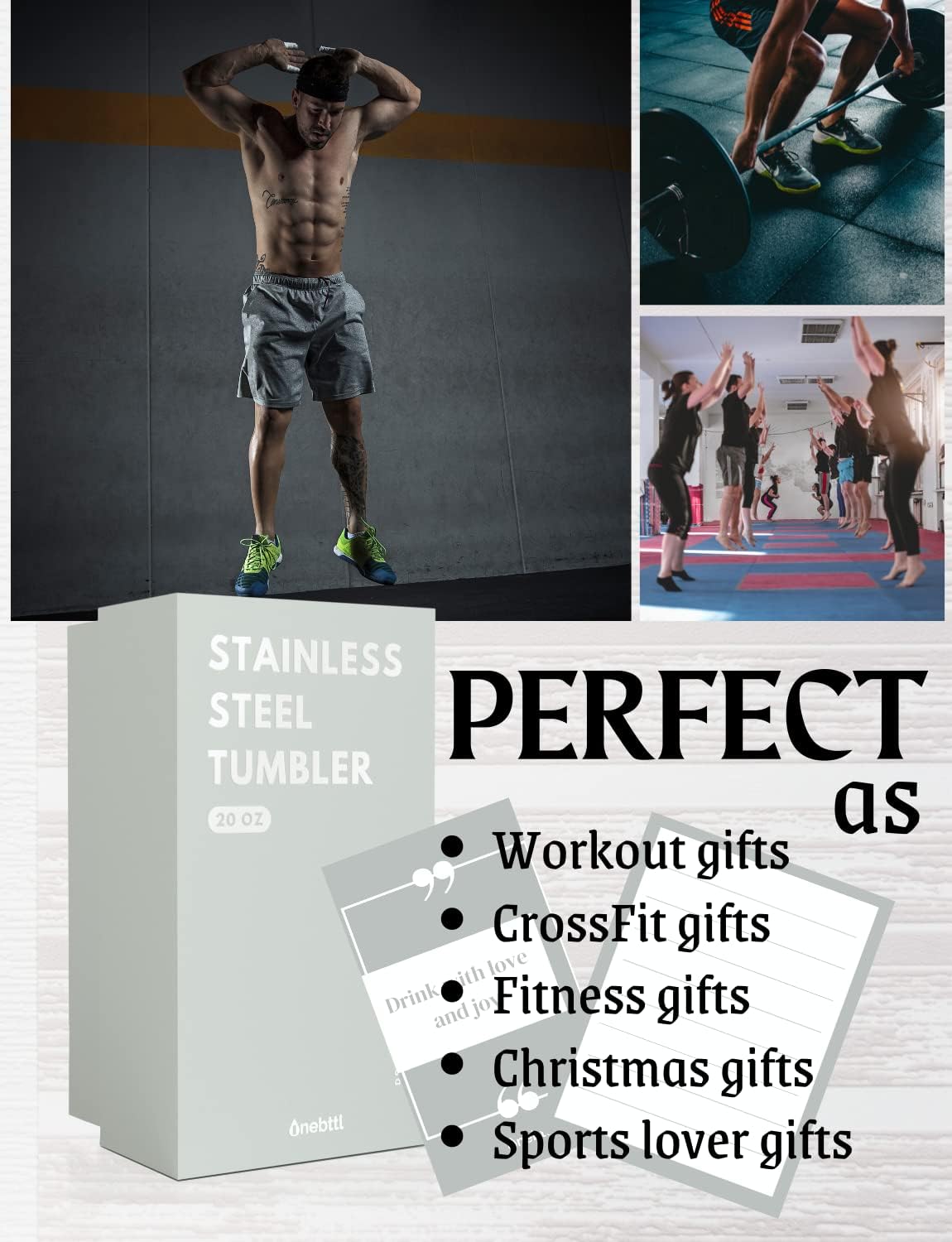 Onebttl Weightlifting Workout Gifts for Men, 20oz Stainless Steel Tumbler with Lid Straw, Sport Exercise Training Gifts for Birthday, Christmas - Lift