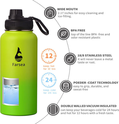 Farsea Insulated Water Bottle With Paracord Handle, Protective Silicone Boot and 2 Lids (Straw Lid & Spout Lid), Stainless Steel Water Bottle Wide Mouth, Double Wall Sweat-Proof BPA-Free, 24 oz