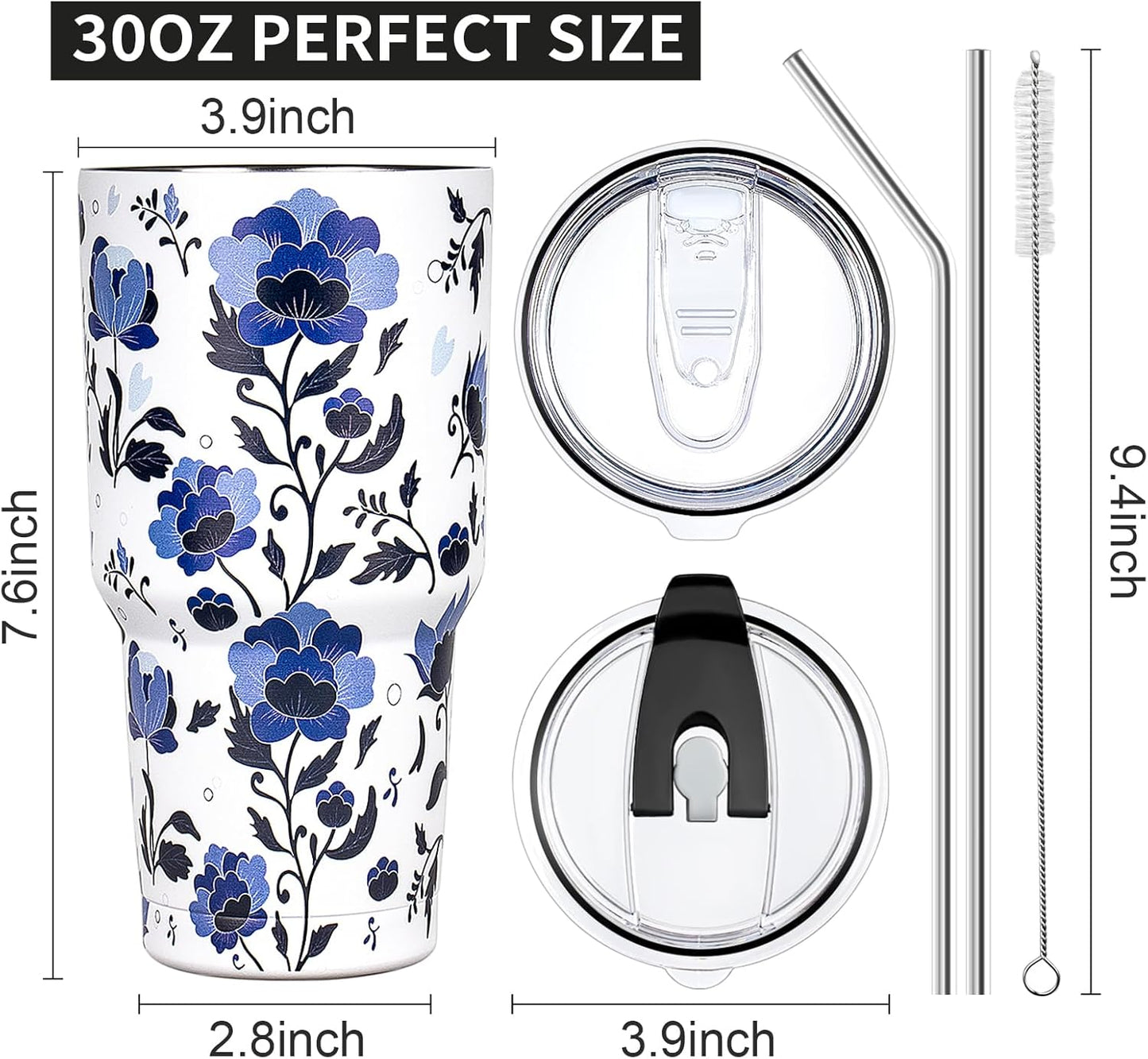 20oz Tumbler with Lid and Straw Double Wall Powder Coated Vacuum Insulated Coffee Tumbler Stainless Steel Insulated Travel Coffee Mug Spill-Proof Thermal Cup for Hot and Cold Beverage,Black