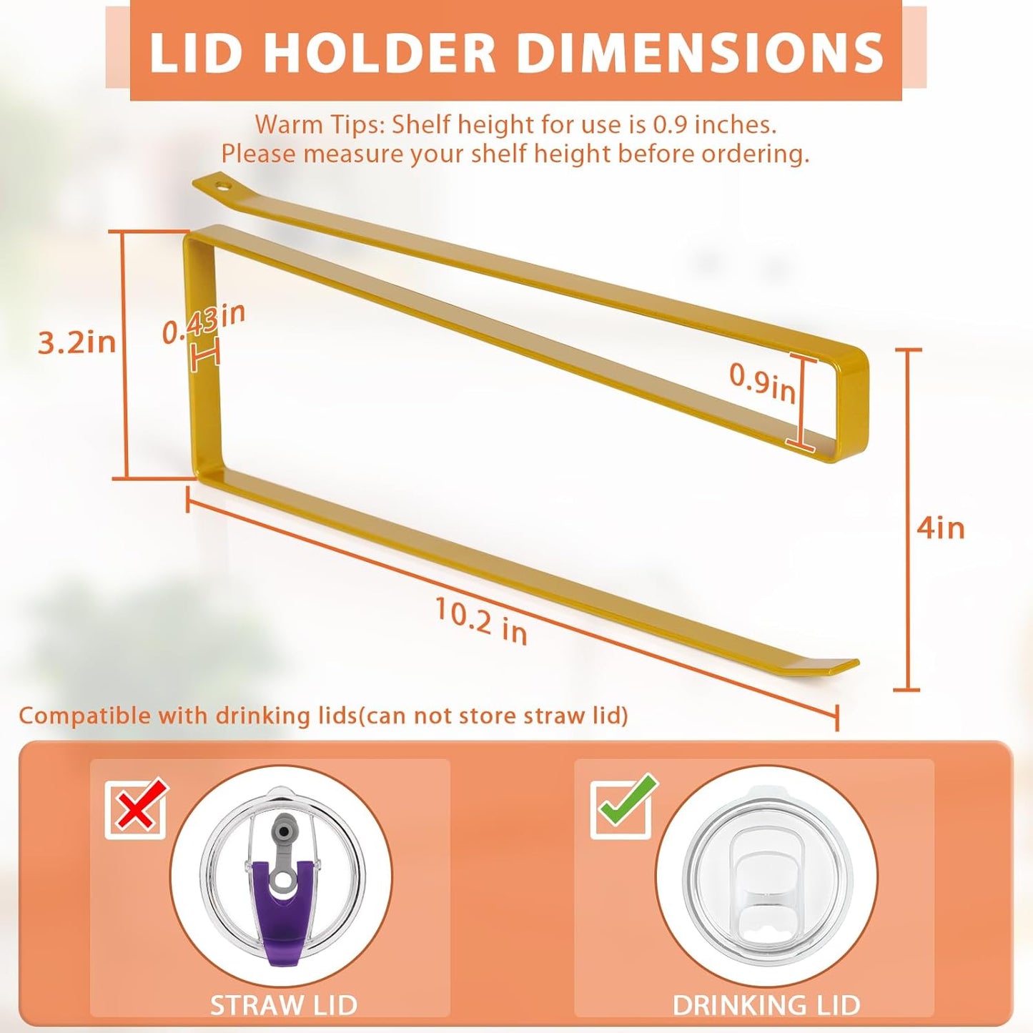 Tumbler Lid Organizer, Horizontal Tumbler Lid Storage Hook Up to 10 Lids, Space Saving Cup Lid Holders Under Cabinet Tumbler Lid Hook for Kitchen Organizer and Storage,Hanging Paper Towel Rack Hanger