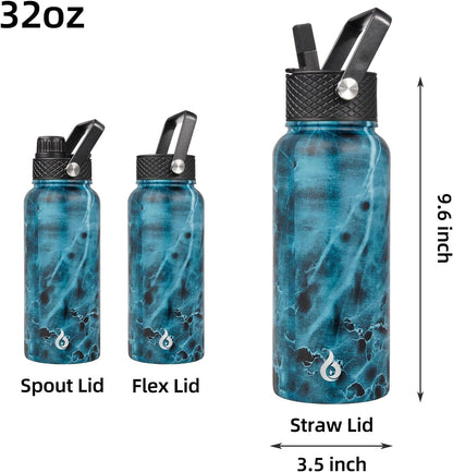 BJPKPK Insulated Water Bottles with Straw Lid, 40oz Stainless Steel Water Bottles with 3 Lids, BPA Free Leakproof Thermo, Tumblers, Cups for Sports, Gym- Midnight - Colors B