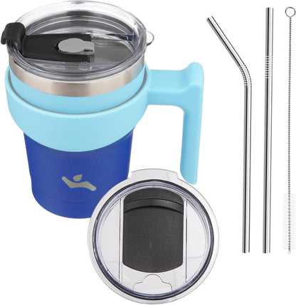 Konokyo 20 oz Tumbler with Handle and 2 Straw 2 Lid, Insulated Water Bottle Stainless Steel Vacuum Cup Reusable Travel Mug,Black