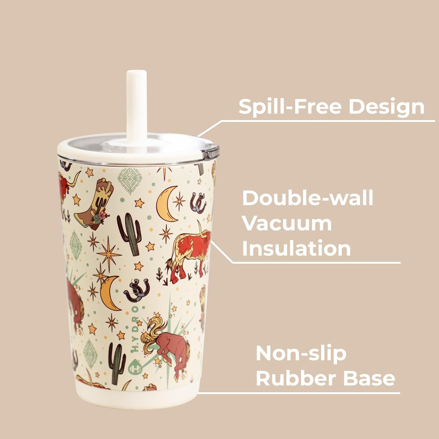 HydroJug Everyday Tumbler 20 oz – Ceramic-Lined Insulated Tumbler with Straw and Soft-Touch Lid, Cup Holder Friendly, Double-Wall Vacuum Insulation, Reusable Travel Cup – Rodeo