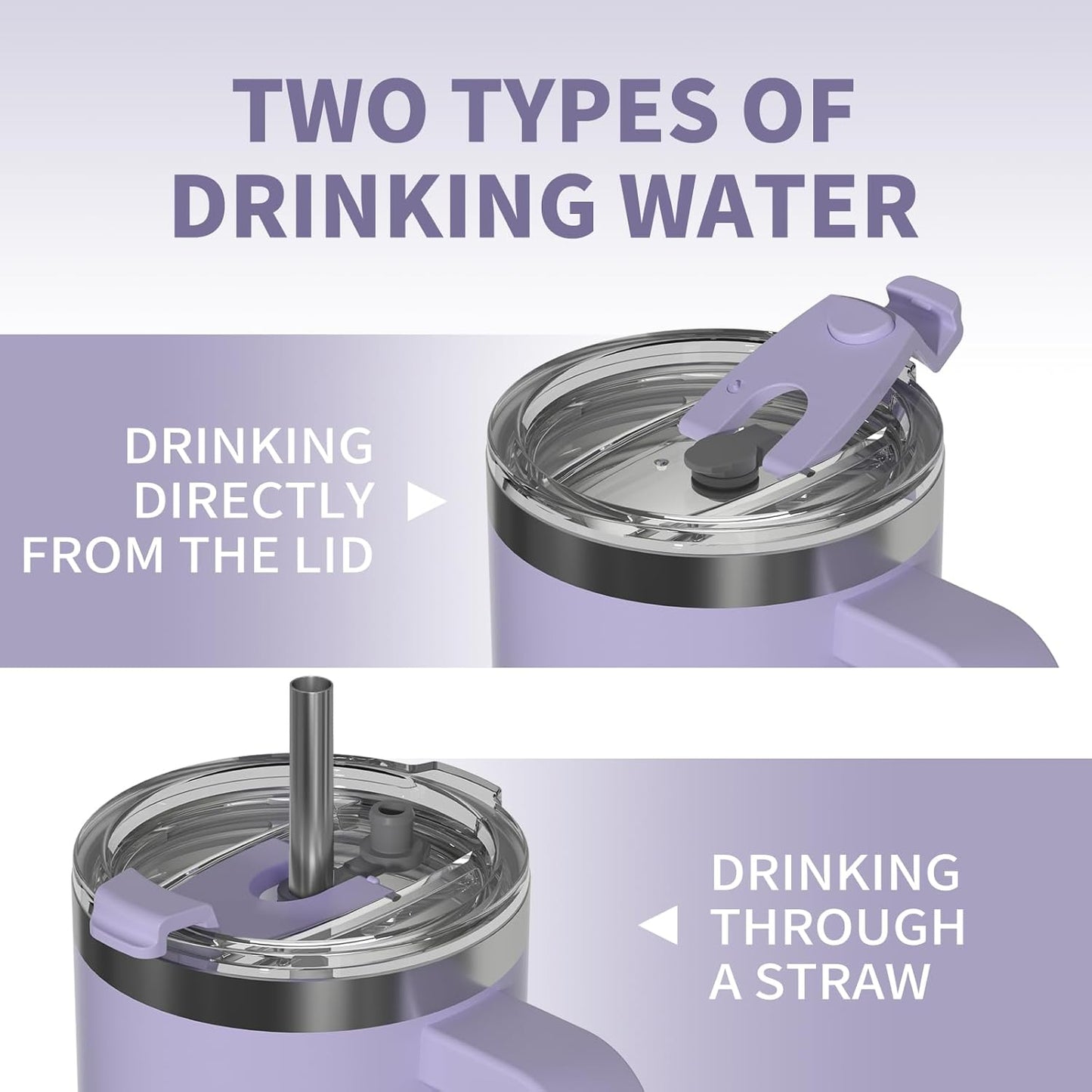 40 oz Tumbler with Handle,Tumbler with Lid and Straw,Double Wall Insulated Cup Stainless Steel Travel Mug(Cold for 34 Hours),Water Bottle for Iced Tea,Coffee,Cold Beverages(Purple)