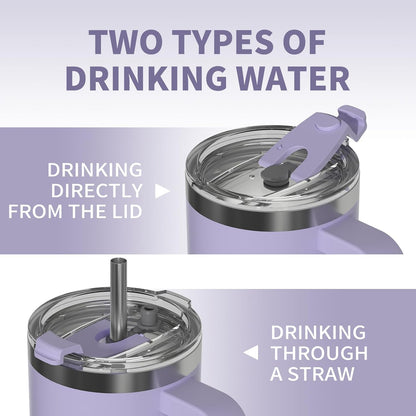 40 oz Tumbler with Handle,Tumbler with Lid and Straw,Double Wall Insulated Cup Stainless Steel Travel Mug(Cold for 34 Hours),Water Bottle for Iced Tea,Coffee,Cold Beverages(Purple)