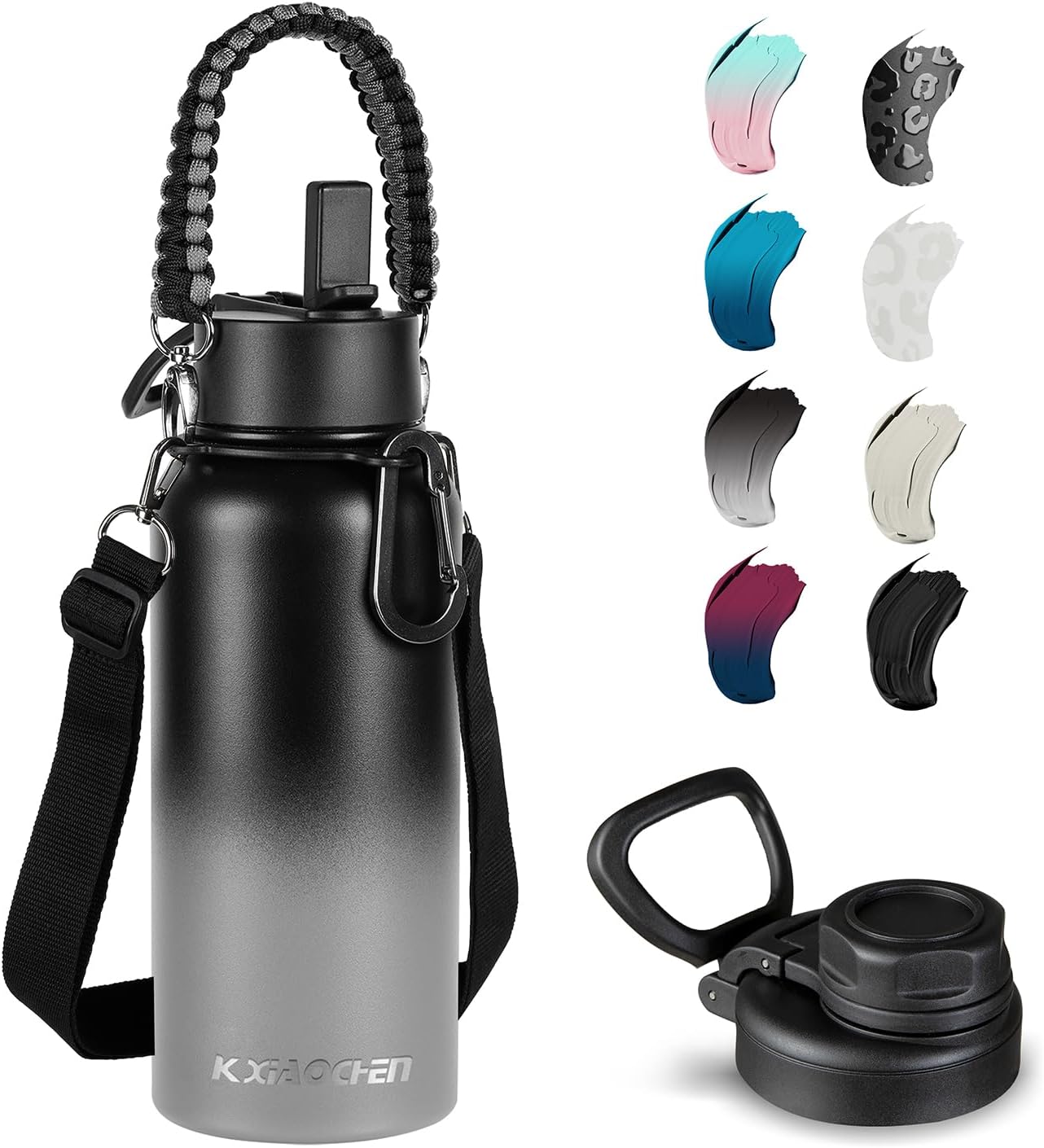 KXIAOCHEN Insulated Water Bottle With Strap, Cold For 48 Hrs Leak Proof, Triple Wall Stainless Steel Sports Water Bottle With Straw And Spout Lid For Gym Hiking Travel