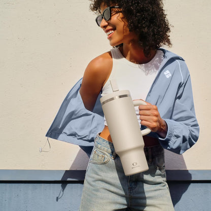 40 oz Tumbler with Handle and Straw: Stainless Steel Insulated Tumbler Keeps Cold for 24 Hours, Leakproof Travel Cup Fits in Cup Holder and BPA-Free, Cotton Candy