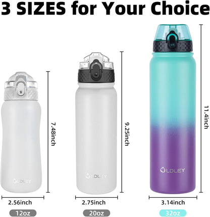 Oldley Insulated Water Bottle 20oz for Adults Kids Stainless Steel Water Bottles with Straw/Chug/Carabiner 3 Lids Fruit Strainer Double Wall Vacuum Wide Mouth BPA Free Leak-Proof for School Travel