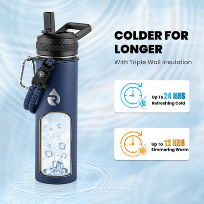 RAYMYLO One Gallon Water Bottle Insulated, Triple Walled Vacuum Stainless Steel (Cold for 48 Hrs), Leak Proof & Non-BPA, Large Water Flask Jug with Paracord Handle & Straw Spout Lids