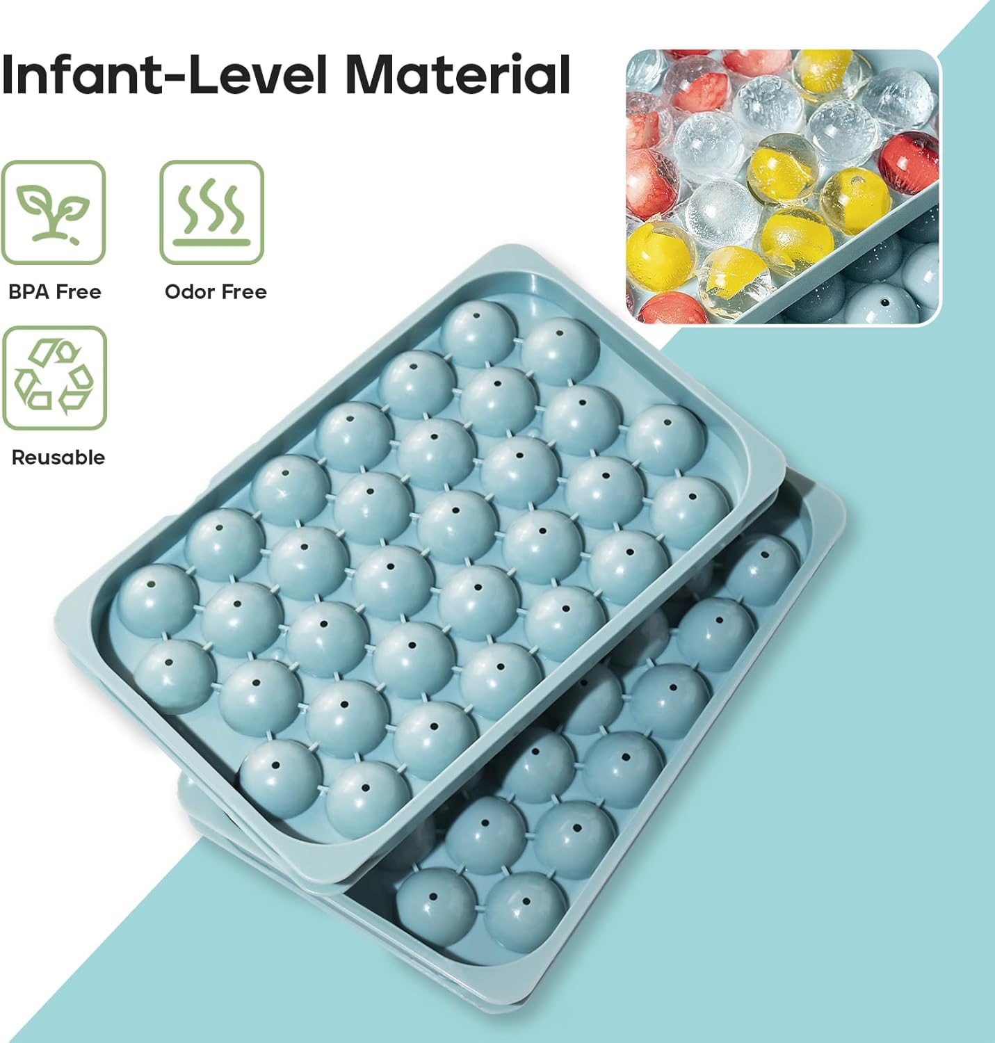 Ice Cube Tray with Lid and Bin – Round Ice Cube Trays for Freezer, BPA-Free Food-Grade Ice Mold, Stackable Ice Ball Maker, Iced Bucket Kits, Circle Ice Tray for Cocktails, Whiskey, Coffee, and Drinks