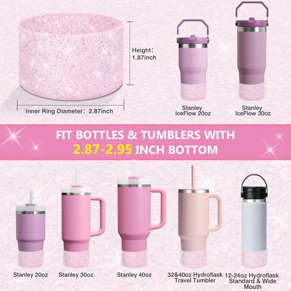 WUQID Protective Bling Silicone Boot Sleeve, Compatible with Stanley Tumbler 20-40oz & Hydro Flask Bottle 12oz-24oz, Glitter Reduces Dents Sleeve Cover for More Bottles/Tumblers Bottom of 2.83-2.95in
